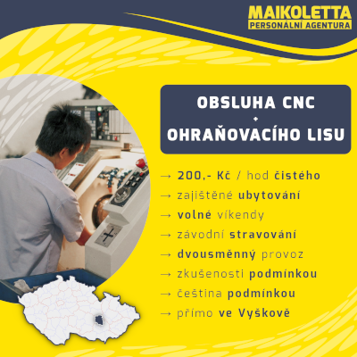 Volná pozice: Obsluha CNC a ohraňovacího lisu - Vyškov | Maikoletta s.r.o.,personální agentura, personální agentura Blansko, personální agentura Brno, personální agentura Olomouc, personální agentura Prostějov, personální agentura Vyškov, personální agentura Letovice, agenturní zaměstnávání, agenturní zaměstnanci, personální agentura Praha, personální agentura Liberec, personální agentura Jablonec nad Nisou, personální agentura Hrádek nad Nisou,Vyškov,Obsluha CNC a ohraňovacího lisu,nabídka,práce,nabídka práce,nabídka práce Vyškov,práce Vyškov,práce s ubytováním Vyškov, ubytování Vyškov, práce Obsluha CNC a ohraňovacího lisu, nabídka práce Obsluha CNC a ohraňovacího lisu