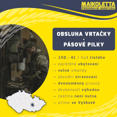 Volná pozice: Obsluha pásové pilky a vrtačky - Vyškov | Maikoletta s.r.o.,personální agentura, personální agentura Blansko, personální agentura Brno, personální agentura Olomouc, personální agentura Prostějov, personální agentura Vyškov, personální agentura Letovice, agenturní zaměstnávání, agenturní zaměstnanci, personální agentura Praha, personální agentura Liberec, personální agentura Jablonec nad Nisou, personální agentura Hrádek nad Nisou,Vyškov,Obsluha pásové pilky a vrtačky,nabídka,práce,nabídka práce,nabídka práce Vyškov,práce Vyškov,práce s ubytováním Vyškov, ubytování Vyškov, práce Obsluha pásové pilky a vrtačky, nabídka práce Obsluha pásové pilky a vrtačky