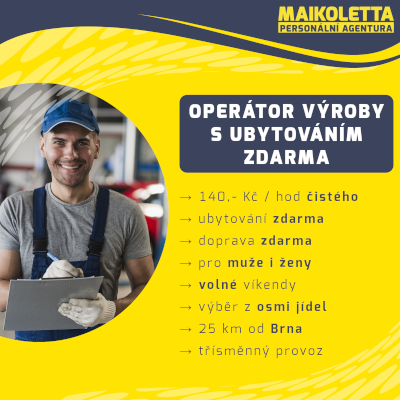 Volná pozice: Operátor výroby - Sebranice | Maikoletta s.r.o.,personální agentura, personální agentura Blansko, personální agentura Brno, personální agentura Olomouc, personální agentura Prostějov, personální agentura Vyškov, personální agentura Letovice, agenturní zaměstnávání, agenturní zaměstnanci, personální agentura Praha, personální agentura Liberec, personální agentura Jablonec nad Nisou, personální agentura Hrádek nad Nisou,Sebranice,Operátor výroby,nabídka,práce,nabídka práce,nabídka práce Sebranice,práce Sebranice,práce s ubytováním Sebranice, ubytování Sebranice, práce Operátor výroby, nabídka práce Operátor výroby